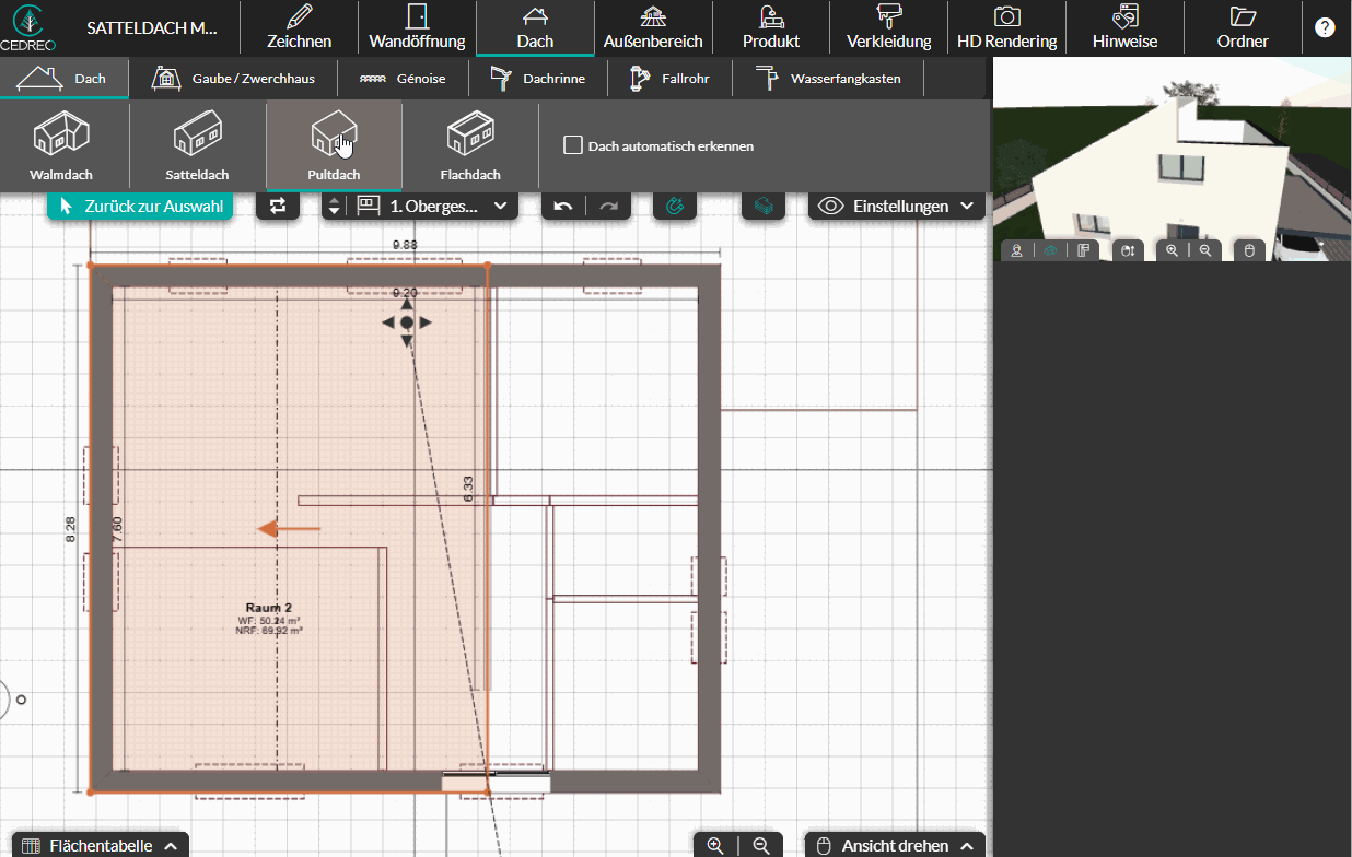 Ein Satteldach mit verschiedenen Neigungen erstellen
