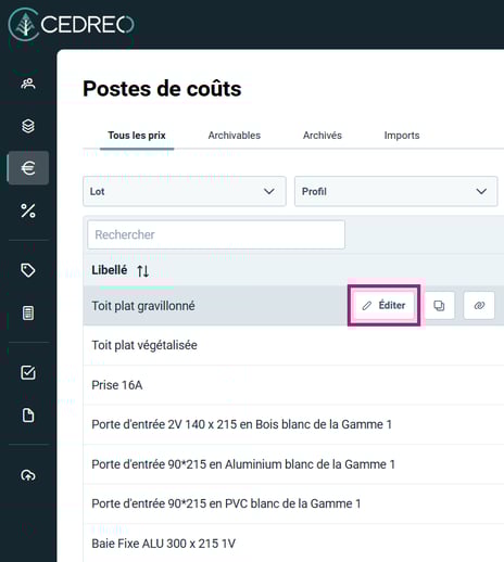 13-07 Editer poste de  cout