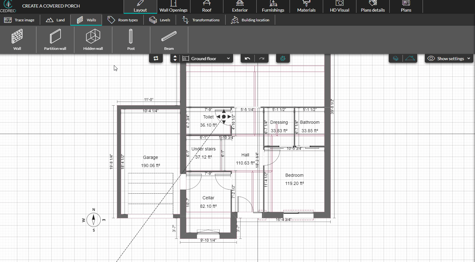 Hidden walls and room types for porch