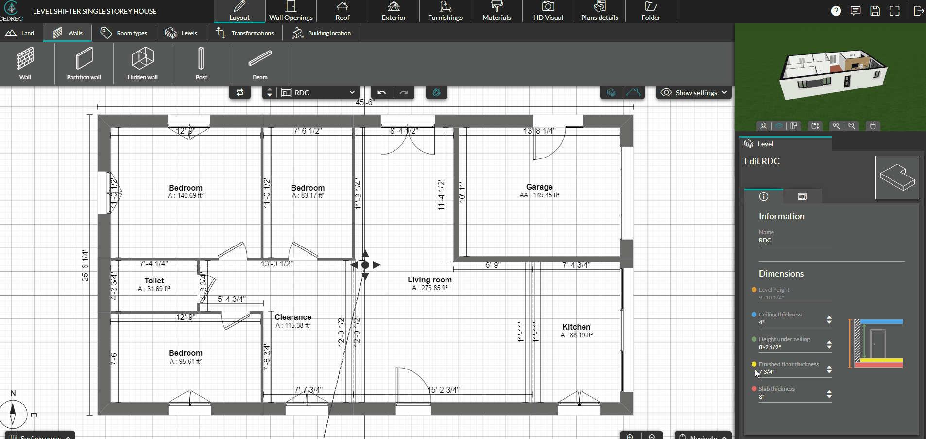 Modify the finished floor thickness