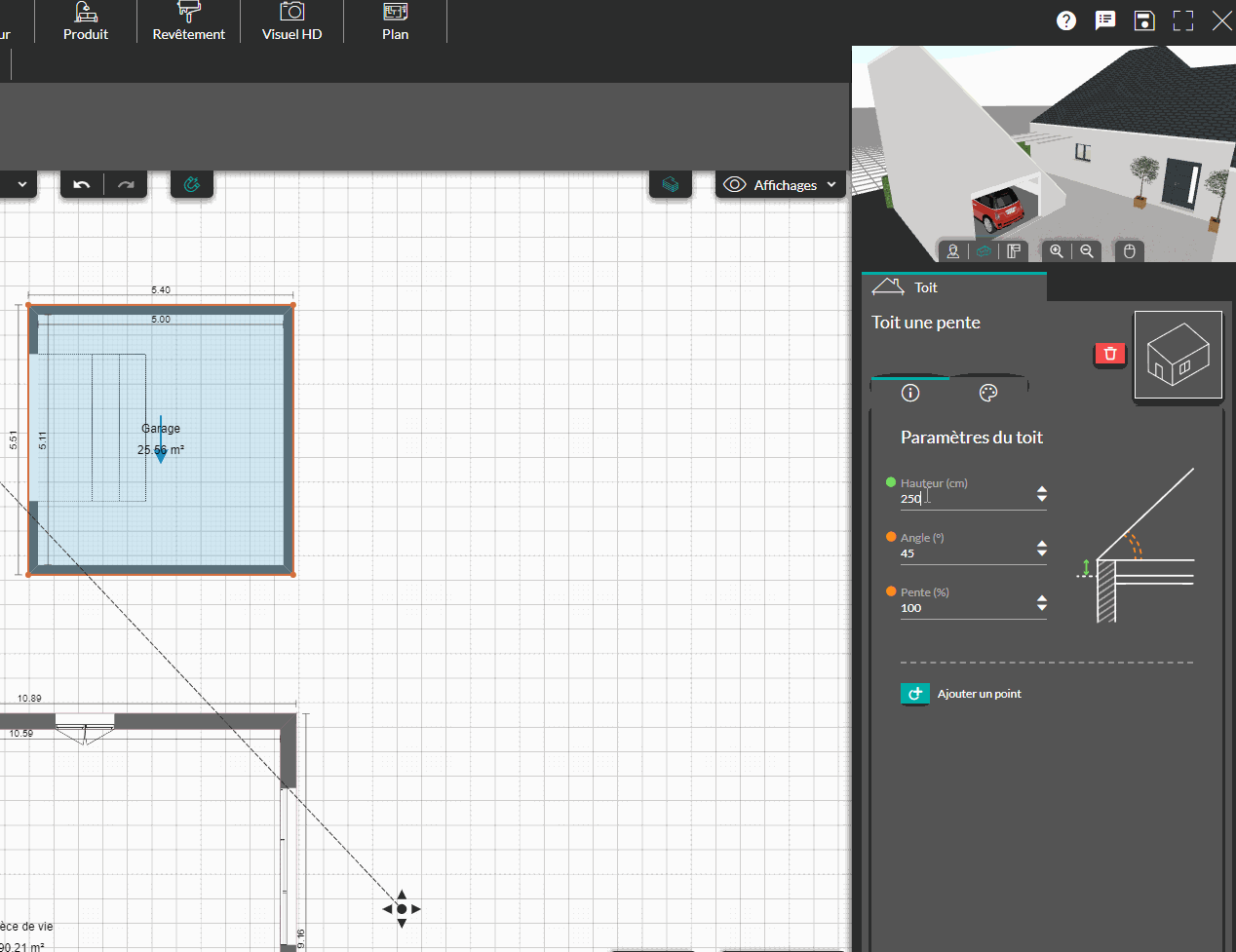Test toit mono colonne