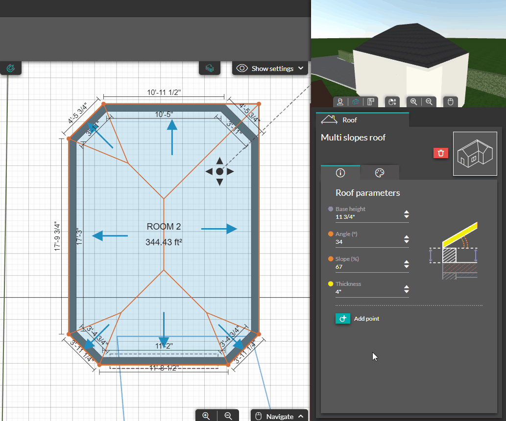 add points to a multi slopes roof