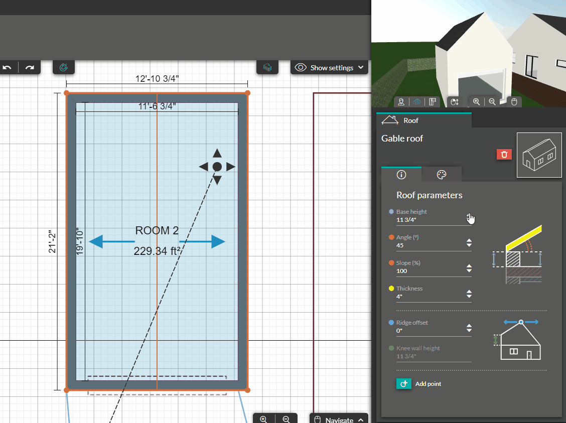 modify the parameters of a gable roof